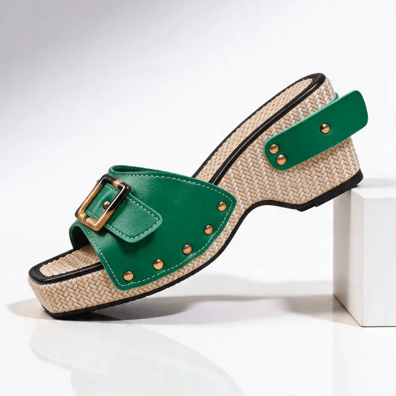 Keilsandalen Damen mit Schnalle und Nieten