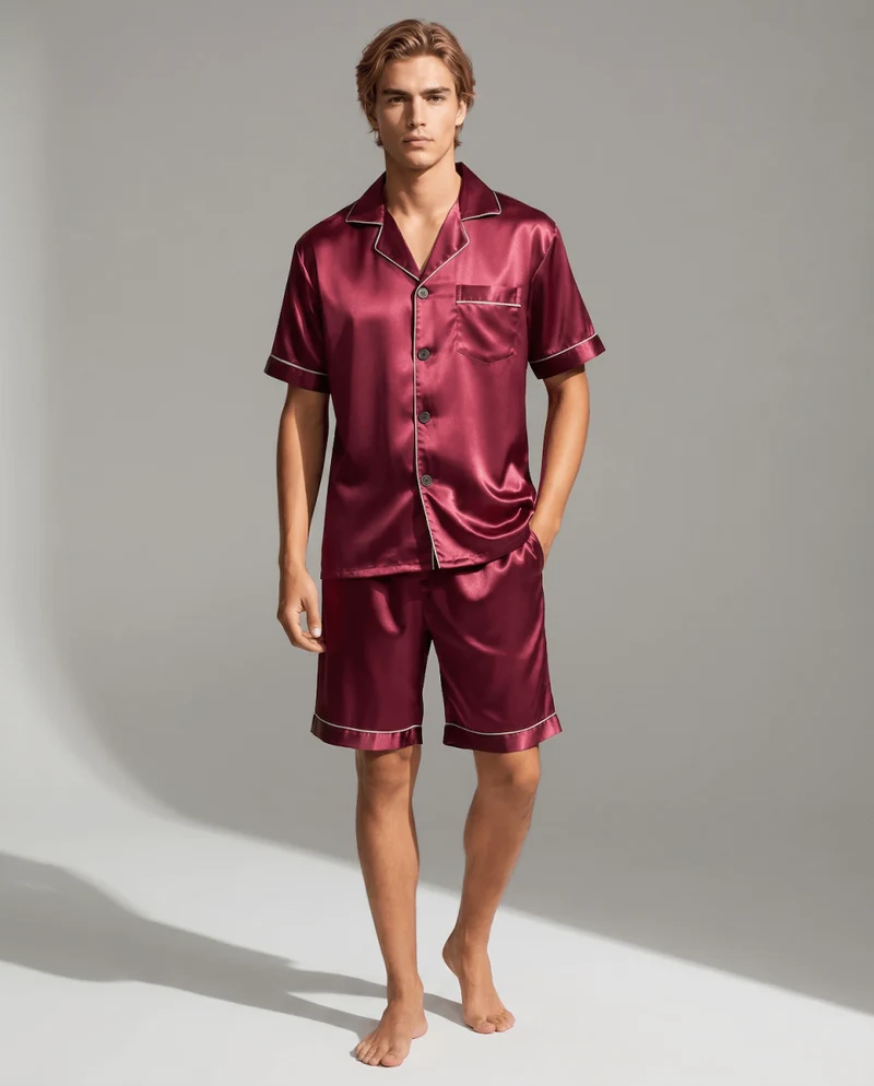 Herren Sommer Schlafanzug mit Hemd und Shorts