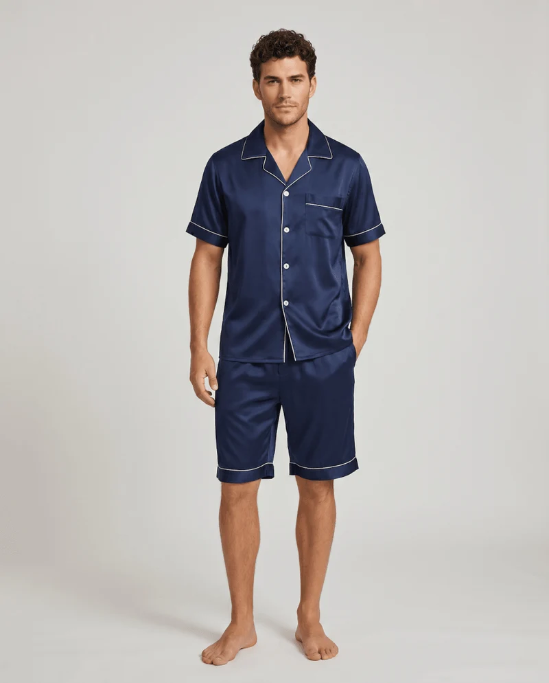 Herren Schlafanzug kurz mit Hemd und Shorts