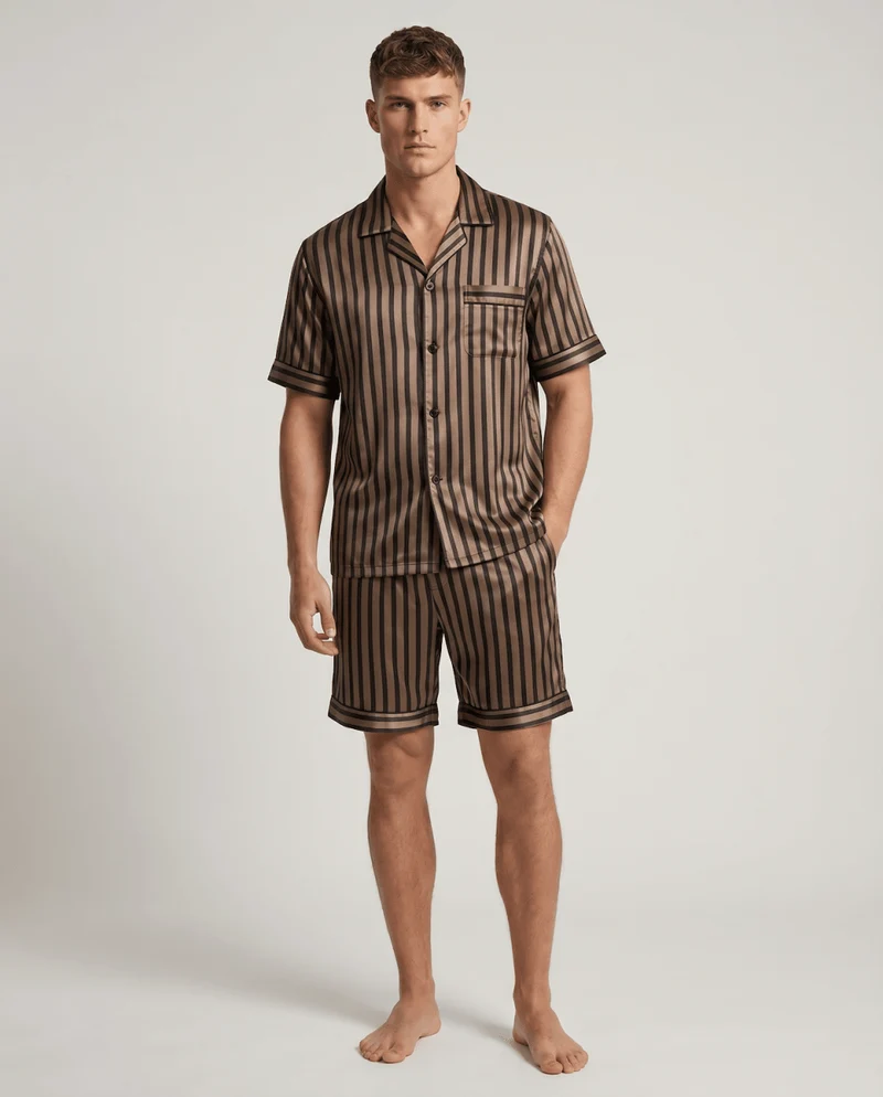 Herren Schlafanzug kurz gemustert mit Hemd und Shorts