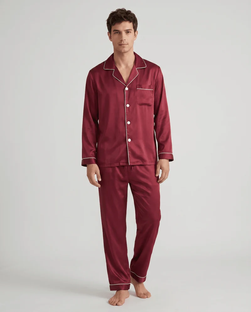 Herren Schlafanzug Set lang mit Hemd und Hose
