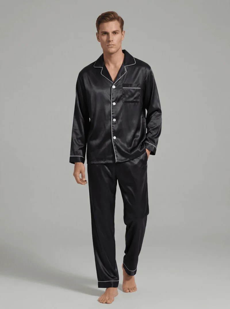 Herren Schlafanzug Set lang mit Hemd und Hose