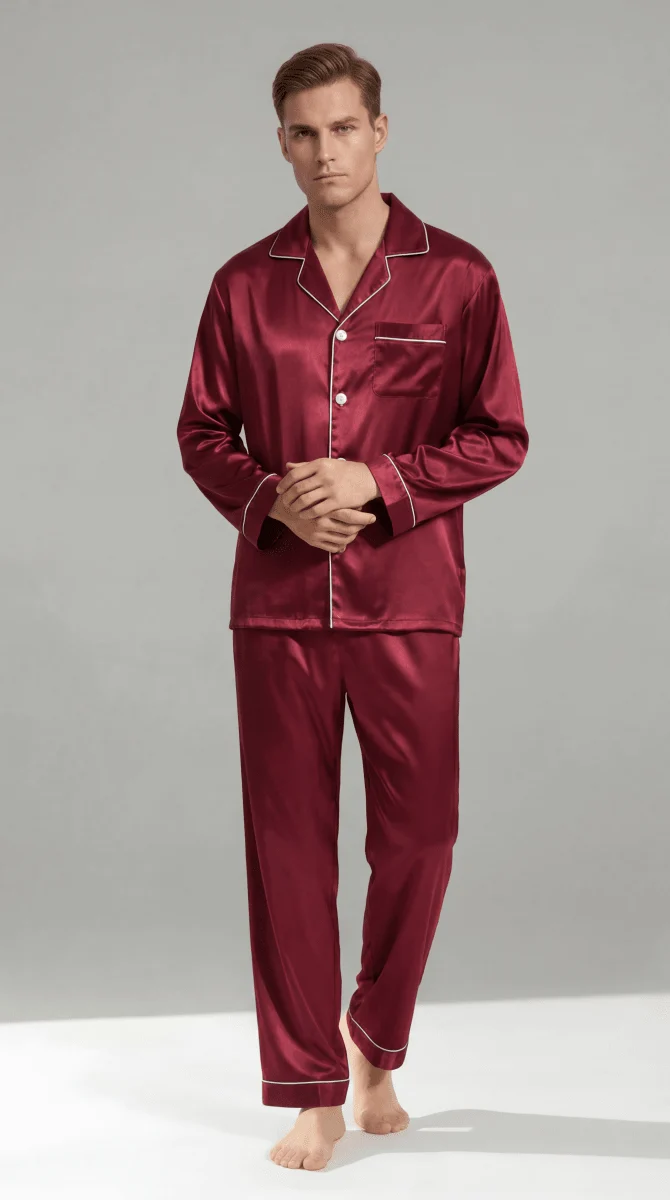 Herren Schlafanzug Set lang mit Hemd und Hose