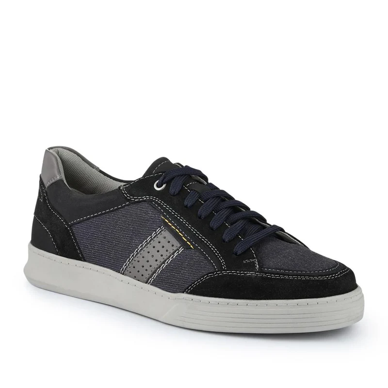 Wide-Fit Leather Laced Trainers - PARK41047 / 327 263 - Navy