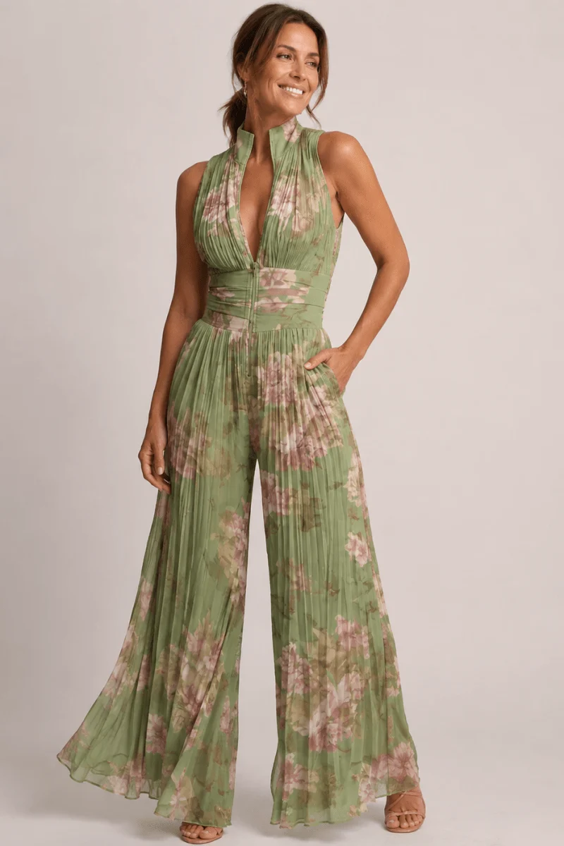Jumpsuit Damen mit Weitem Bein und Blumenmuster