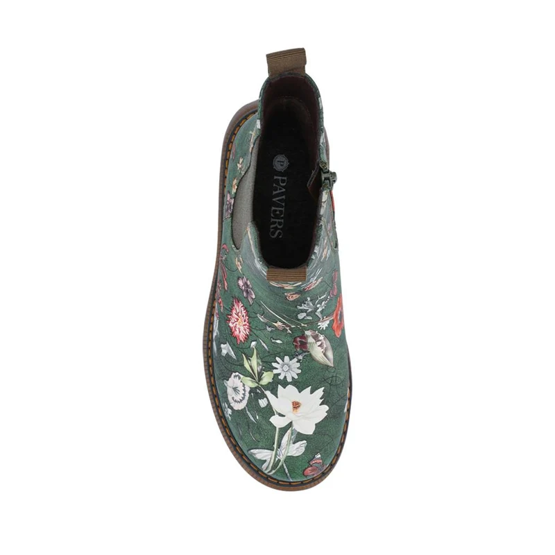 Elasticated Slip-On Boots With Inside Zip - PINYI42006 / 328 209 - Green Floral