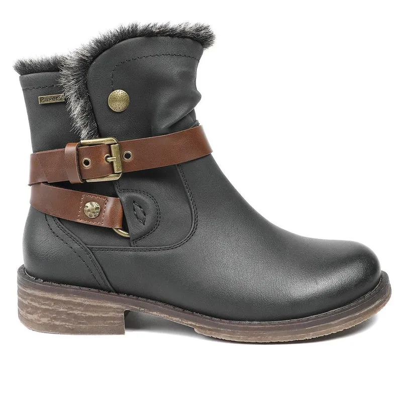 Wide Fit Buckle Detailed Ankle Boots - WK42008 / 328 420 - Black