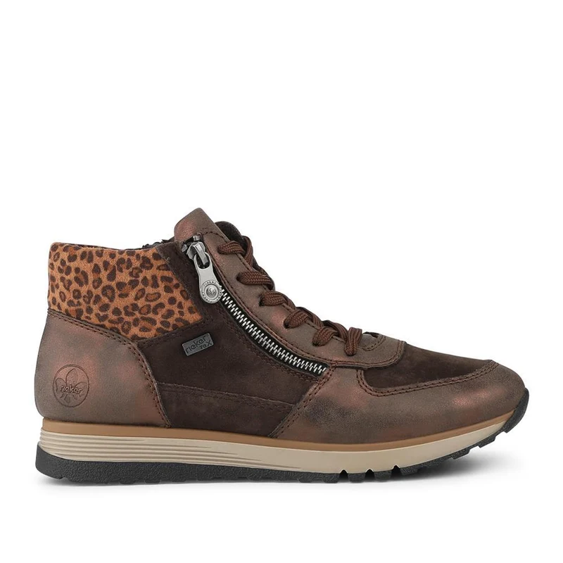 Rieker Wide Fit Leather Zip Up Trainers - RKR42548 / 328 202 - Brown Multi