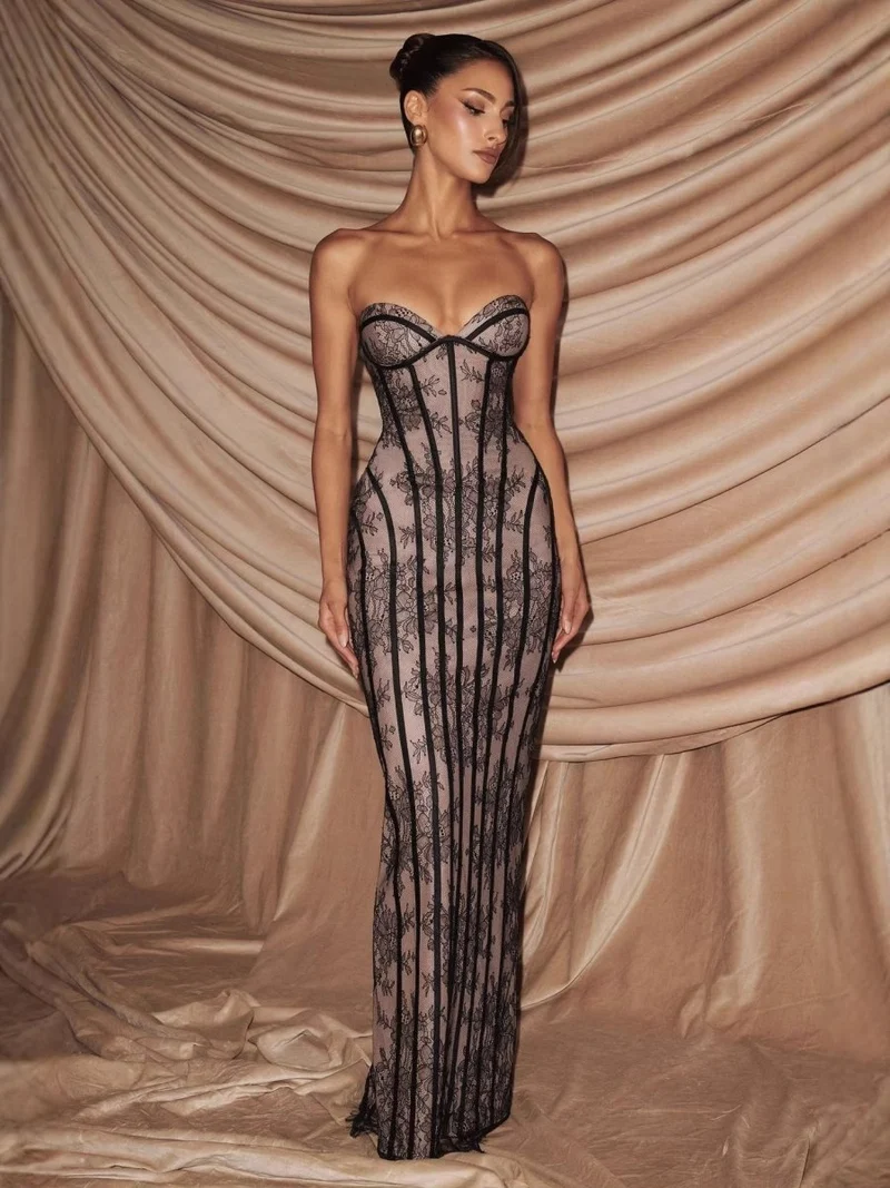 Elegantes Corsagen Maxikleid Figurbetont