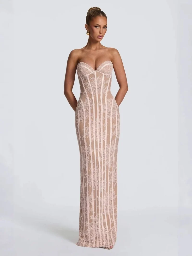 Elegantes Corsagen Maxikleid Figurbetont