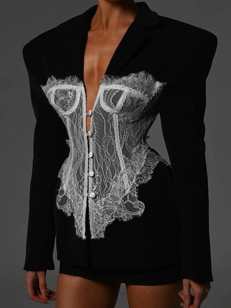 Blazer mit Korsett-Optik Spitze Elegant