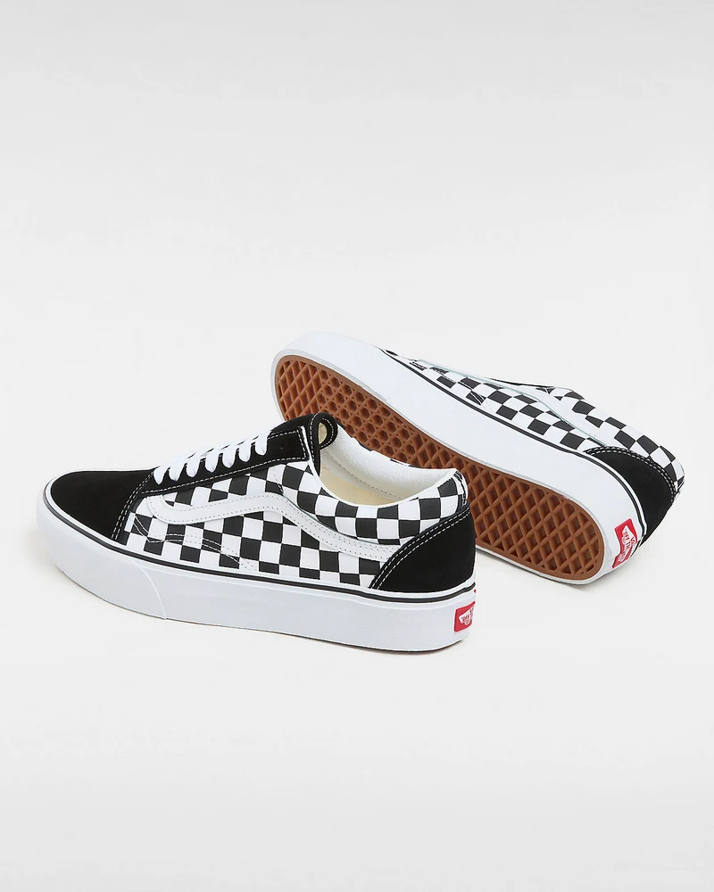 VANS Unisex Old Skool Platform Checkerboard-Turnschuhe – Schwarz/True White