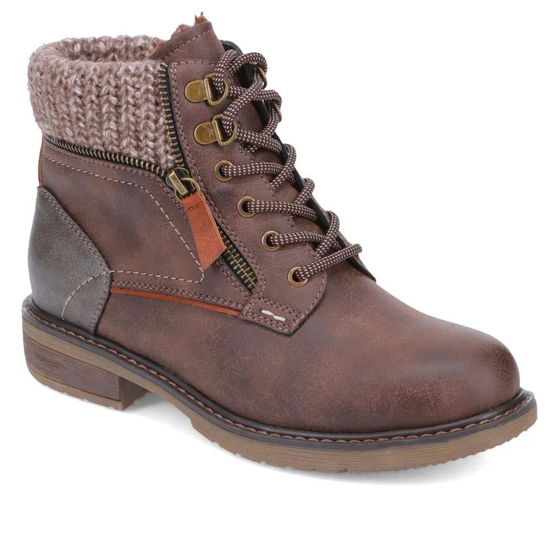 Knitted Cuff Ankle Boots - WBINS40246 / 326 519 - Chocolate