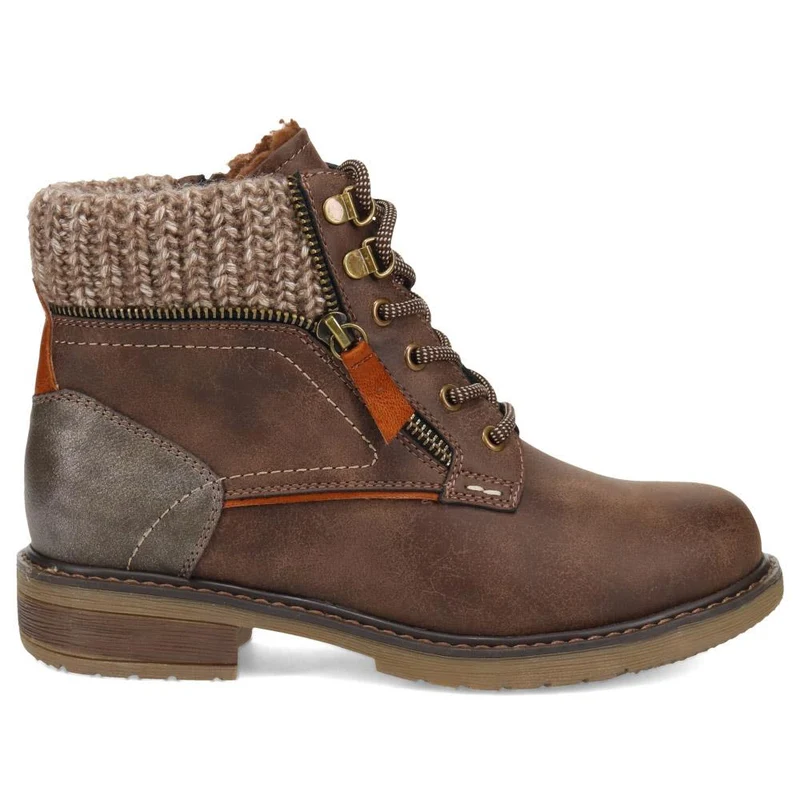 Knitted Cuff Ankle Boots - WBINS40246 / 326 519 - Chocolate