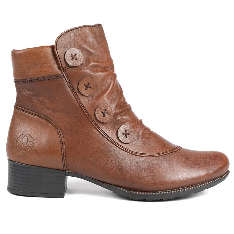 Rieker Leather Buttoned Ankle Boots - RKR42549 / 328 203 - Brown