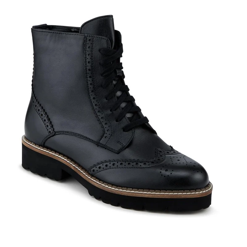 Lightweight Leather Brogues Lace Up Boots - MAGNU42004 / 328 498 - Black