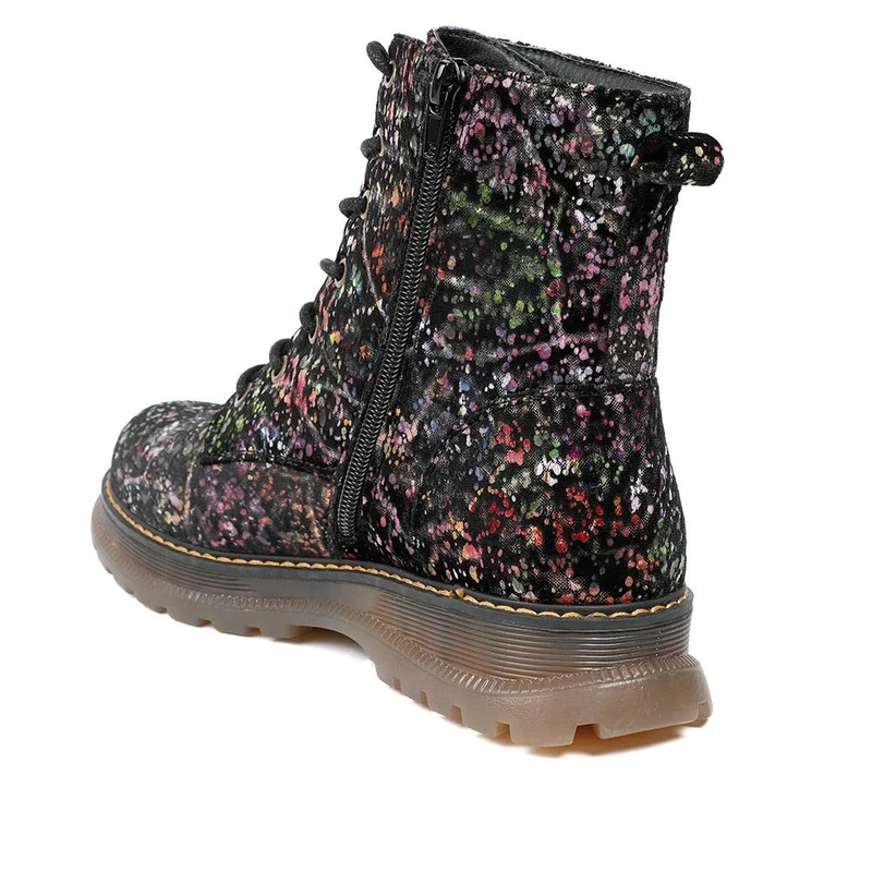 Vibrant Lace Up Ankle Boots With Inside Zip - PINYI42001 / 327 921 - Black Multi