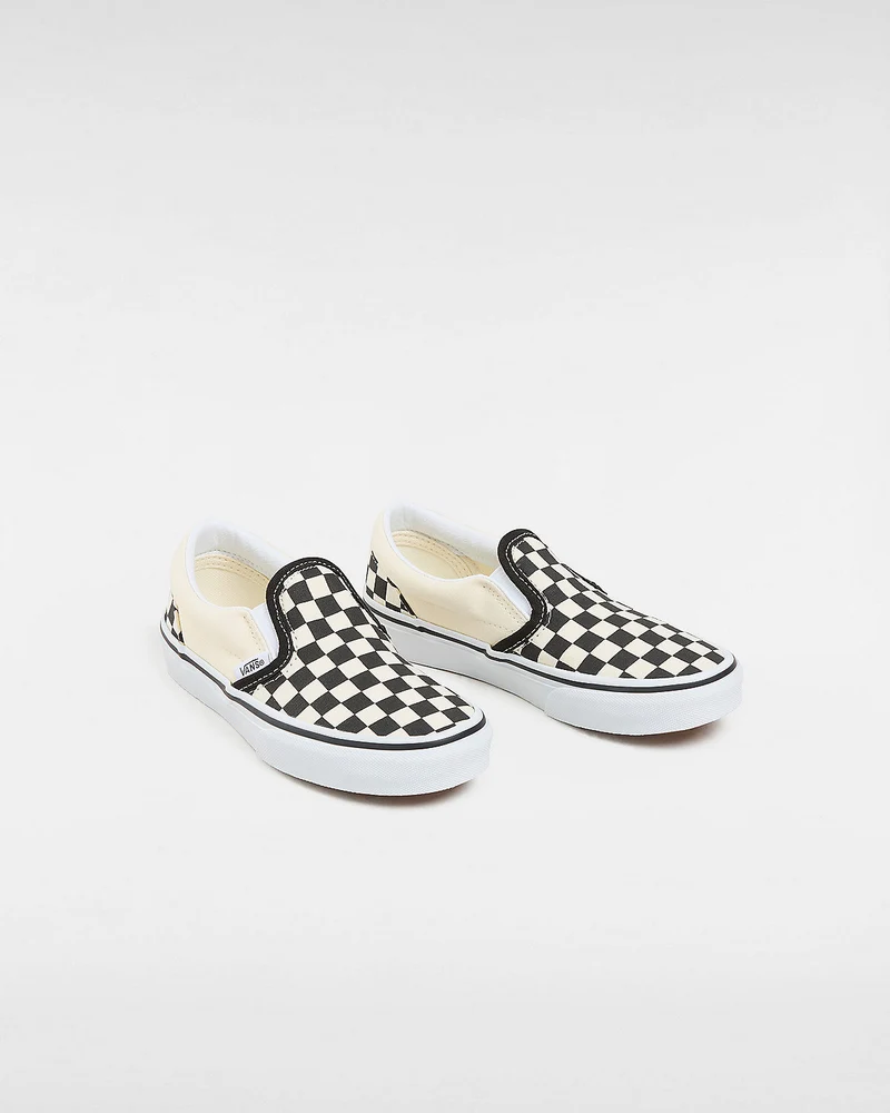 VANS Klassische Slip-On-Schachbrett-Sneaker für Kinder – Schwarz / Weiß