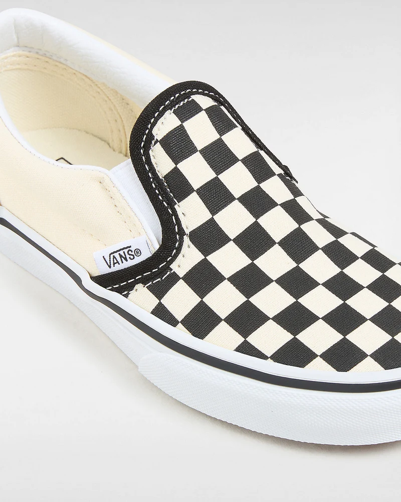 VANS Klassische Slip-On-Schachbrett-Sneaker für Kinder – Schwarz / Weiß