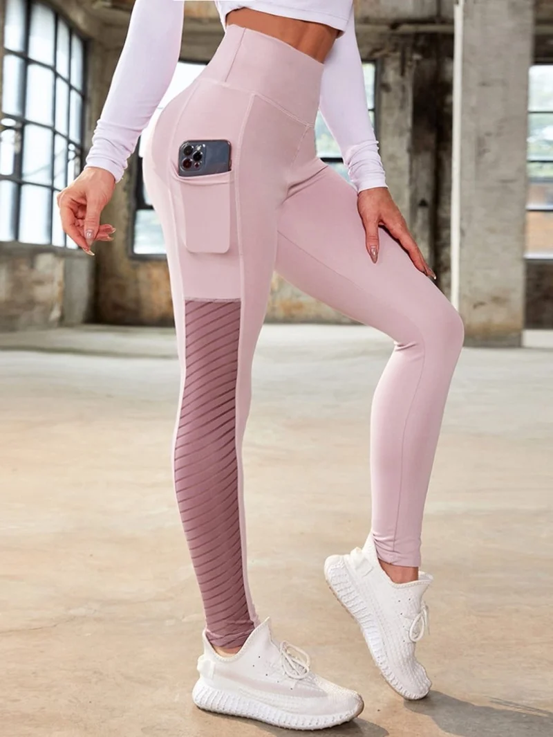 Sport Leggings Damen mit Tasche und Hohem Bund