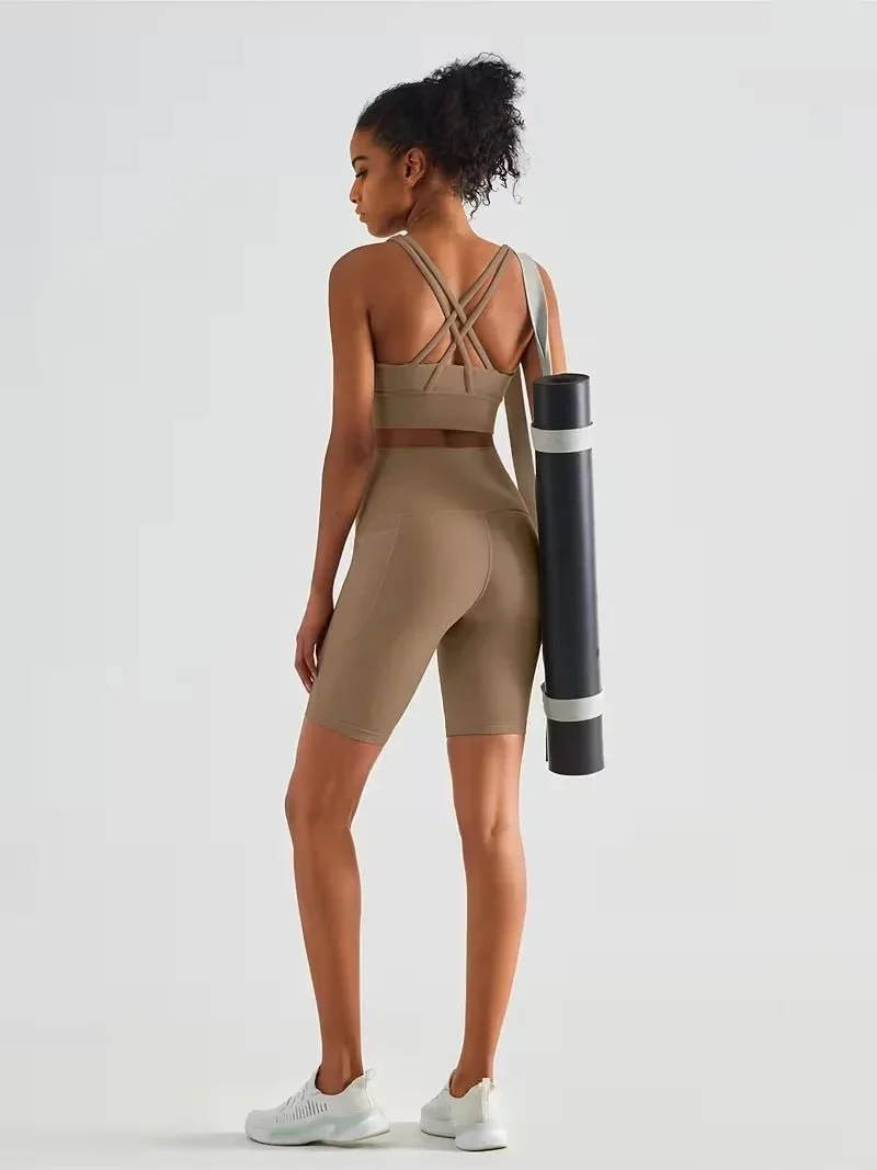 Damen Sport-Leggings Shorts mit Tasche
