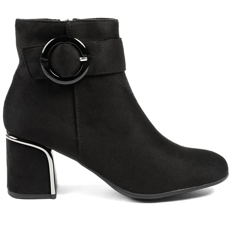 Smart Block-Heeled Long Boots - WOIL42020 / 328 262 - Black Faux Suede