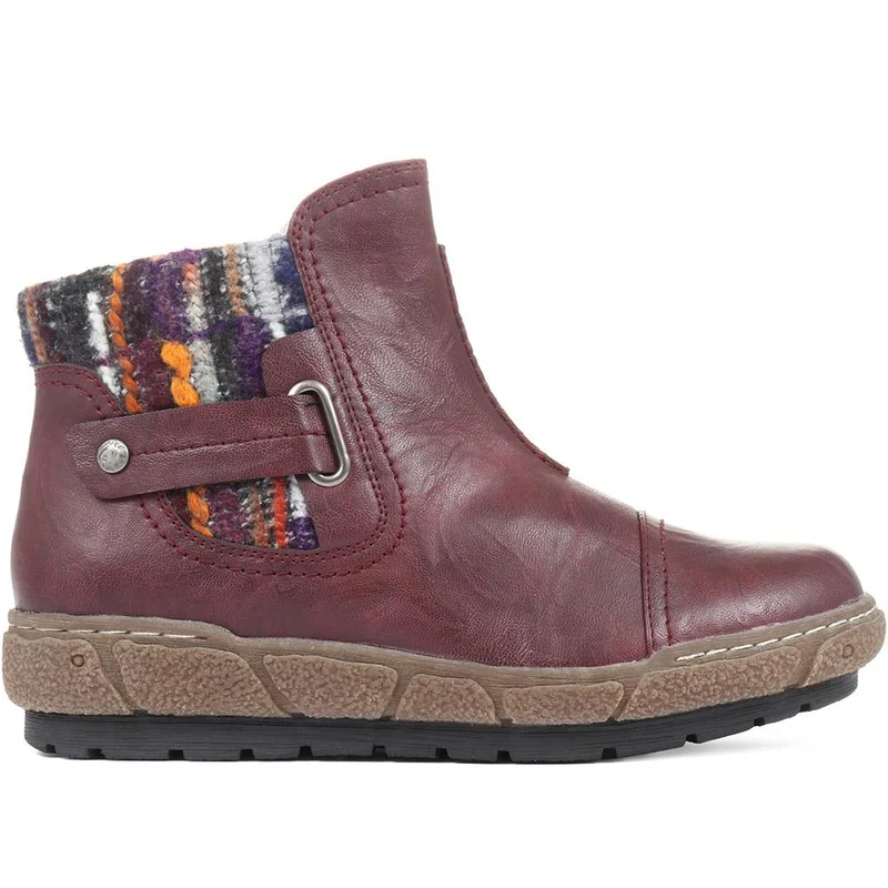 Knitted Cuff Ankle Boots - WBINS32013 / 318 882 - Burgundy