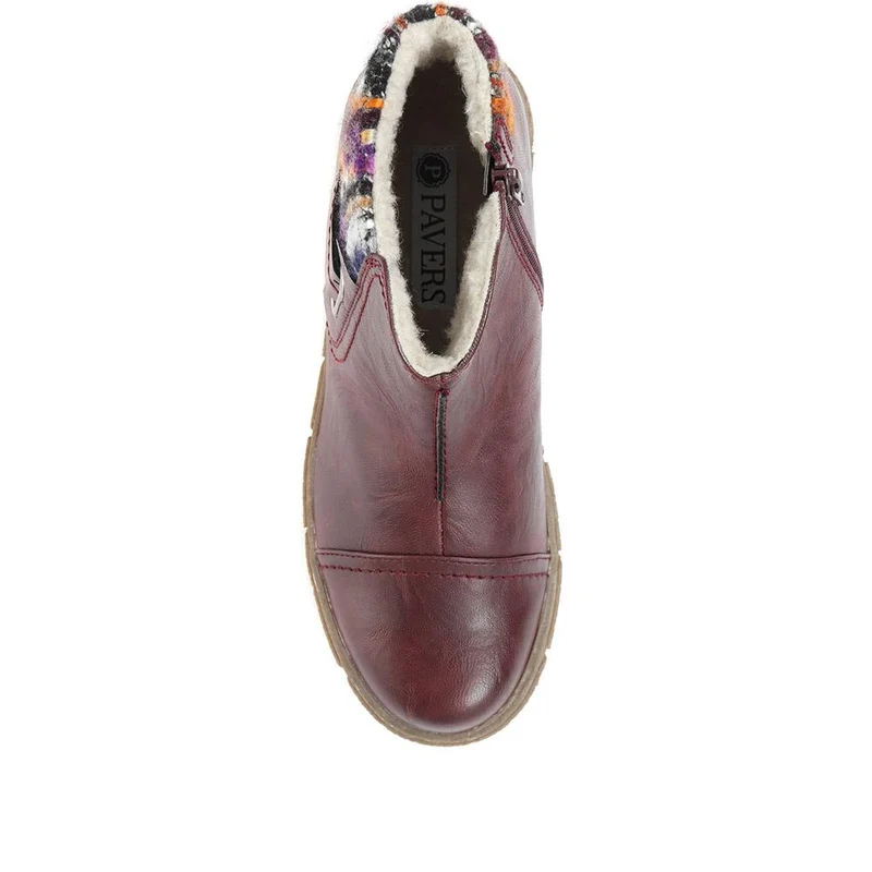 Knitted Cuff Ankle Boots - WBINS32013 / 318 882 - Burgundy