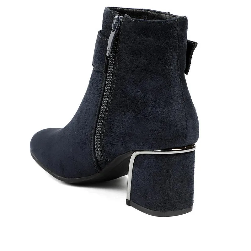 Smart Block-Heeled Long Boots - WOIL42020 / 328 262 - Navy Faux Suede