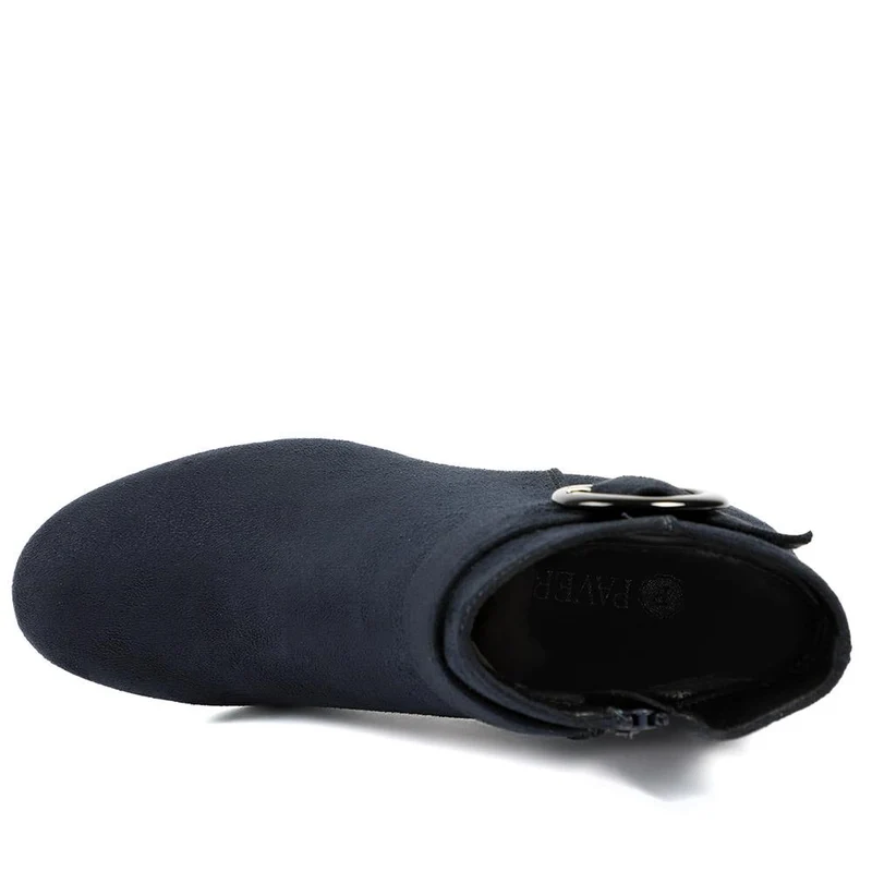 Smart Block-Heeled Long Boots - WOIL42020 / 328 262 - Navy Faux Suede