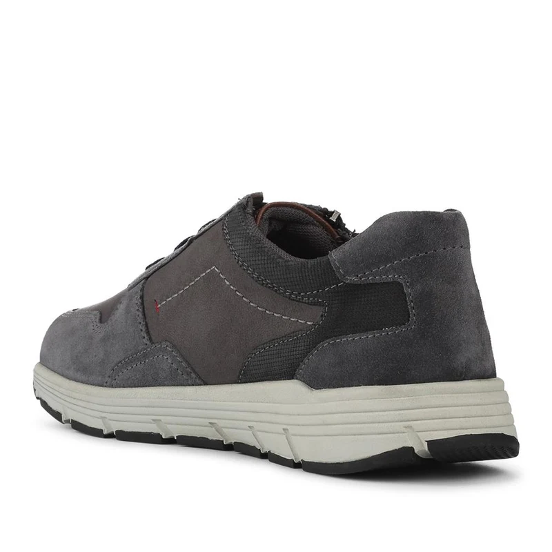 Leather Zip & Lace Fasten Casual Shoes - PARK42052 / 328 395 - Navy