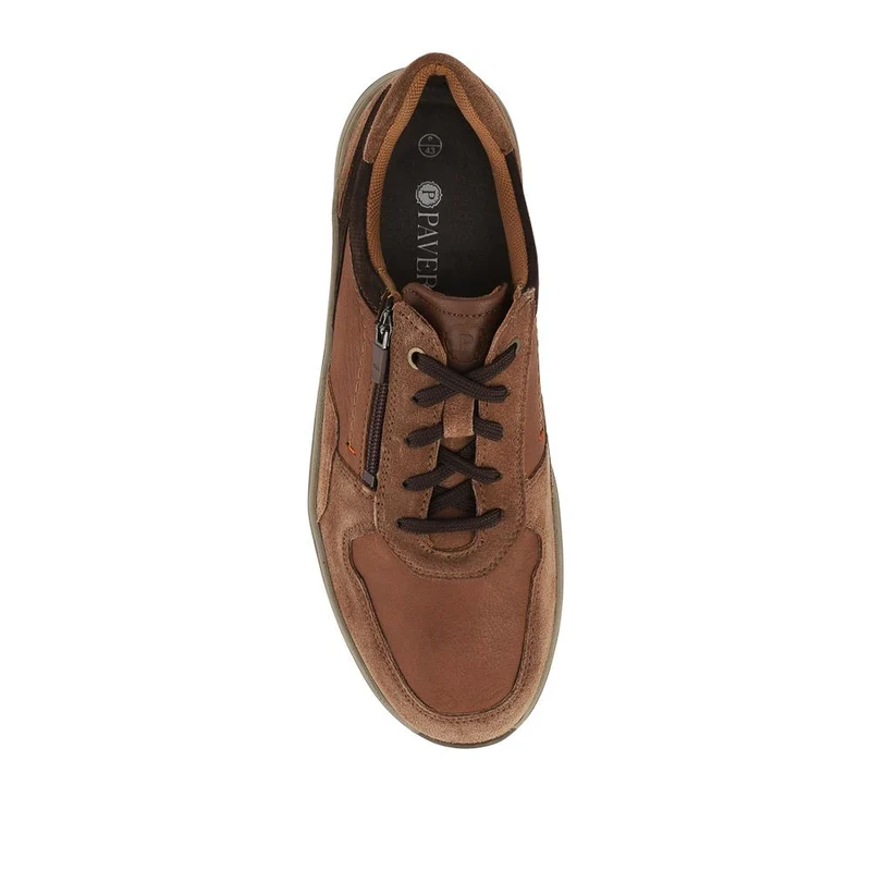 Leather Zip & Lace Fasten Casual Shoes - PARK42052 / 328 395 - Brown