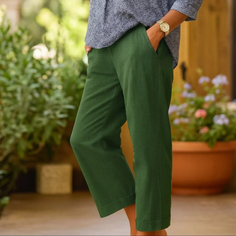 Weitbeinige Damen Sommerhose mit Elastischem Bund