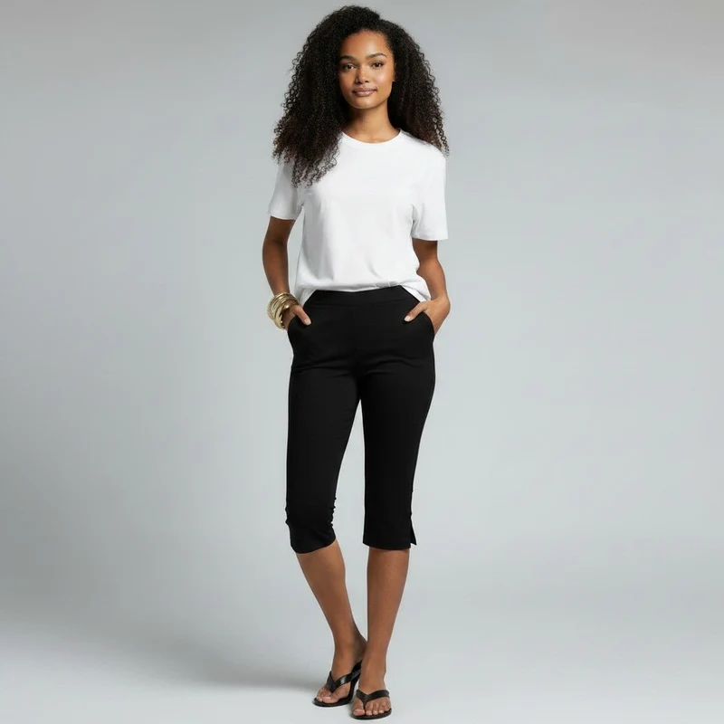 Cropped Damen Capri-Hose in 3/4-Länge mit Taschen