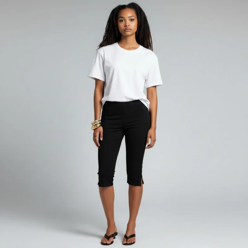 Cropped Damen Capri-Hose in 3/4-Länge mit Taschen