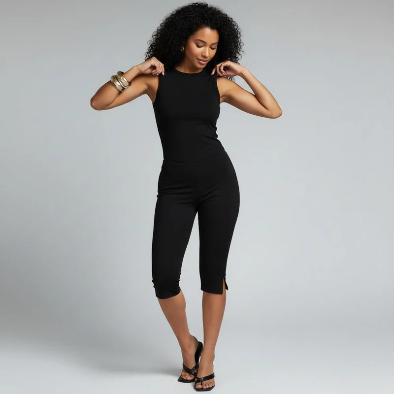 Cropped Damen Capri-Hose in 3/4-Länge mit Taschen