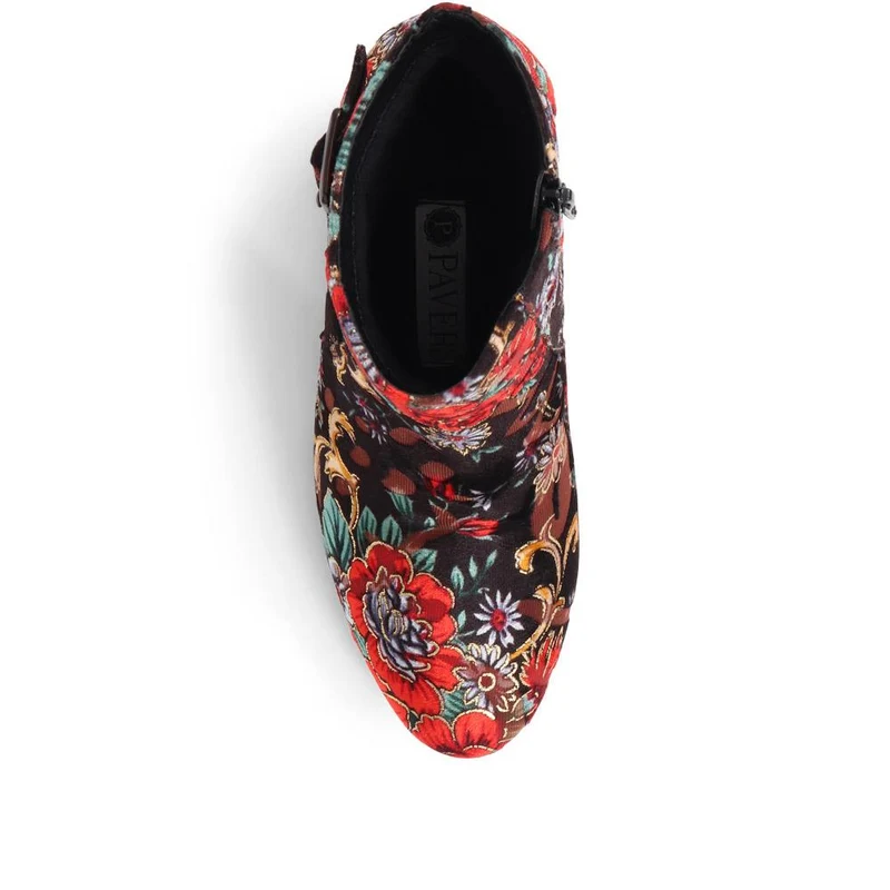 Patterned Block Heel Buckle Ankle Boots - WBINS38090 / 324 214 - Floral