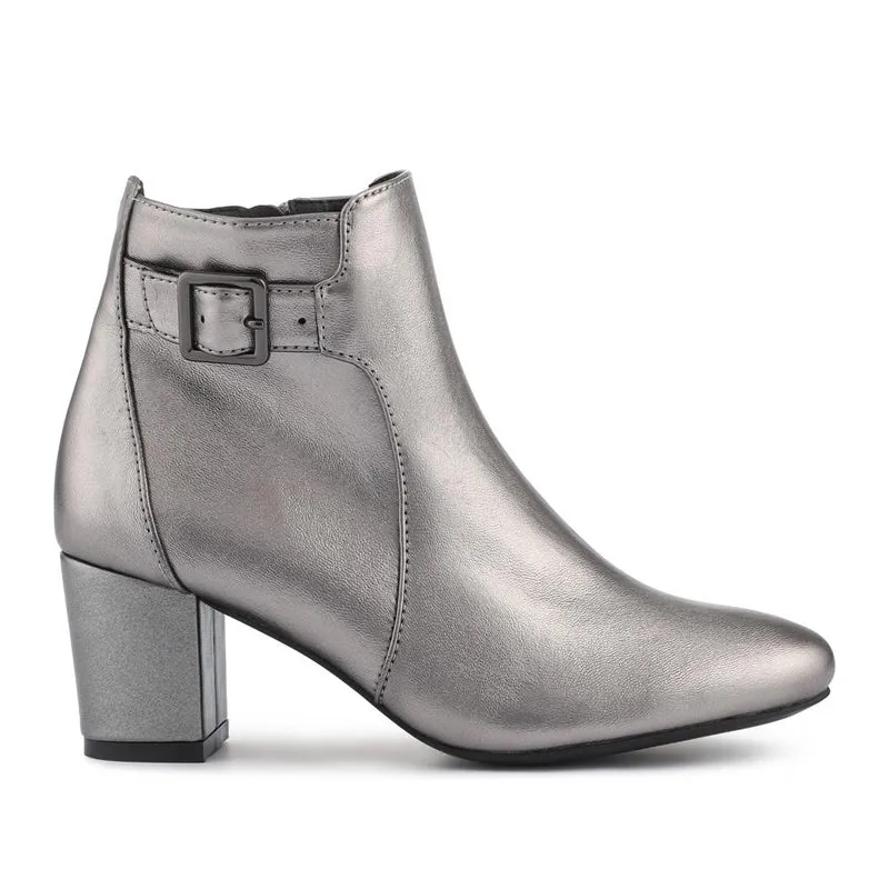 Patterned Block Heel Buckle Ankle Boots - WBINS38090 / 324 214 - Pewter