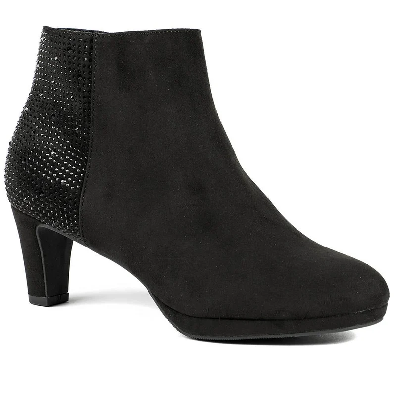 Diamente Kitten Heel Ankle Boots - PLAN42010 / 328 402 - Black