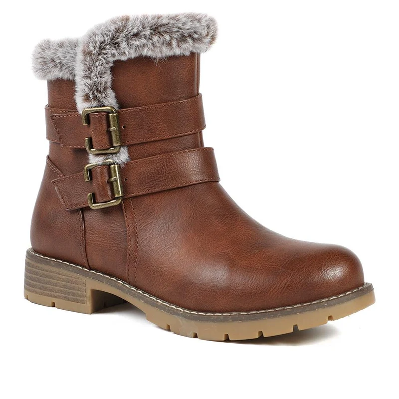 Warm Faux Fur Lined Ankle Boots - WBINS42080 / 328 416