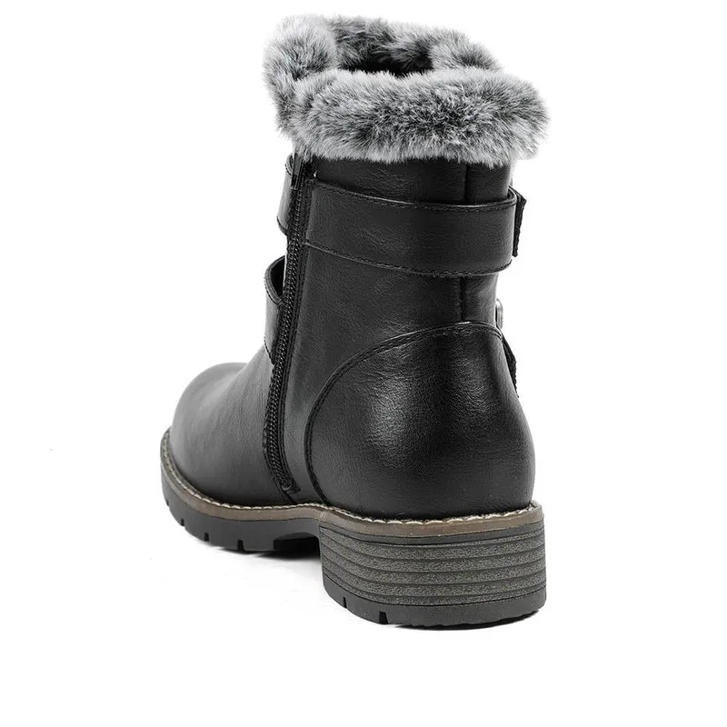 Warm Faux Fur Lined Ankle Boots - WBINS42080 / 328 416 - Black