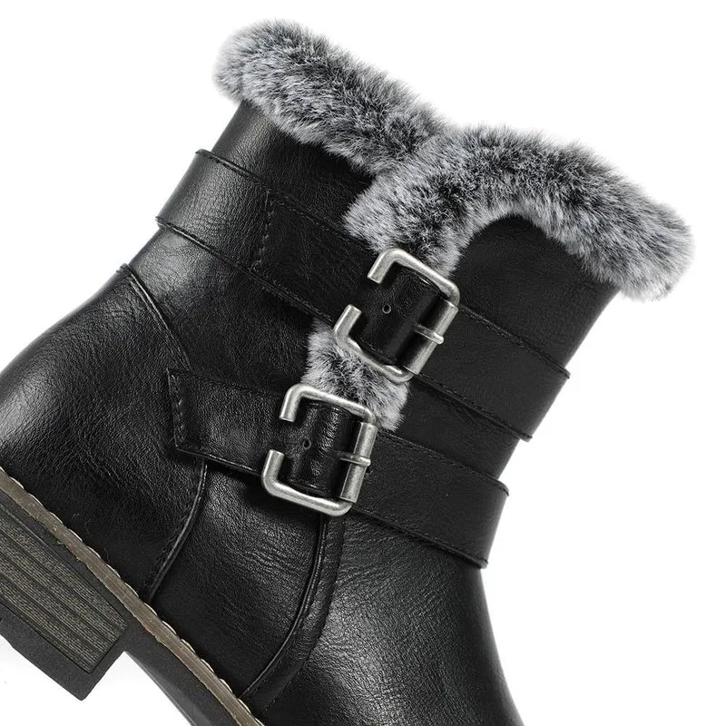 Warm Faux Fur Lined Ankle Boots - WBINS42080 / 328 416 - Black