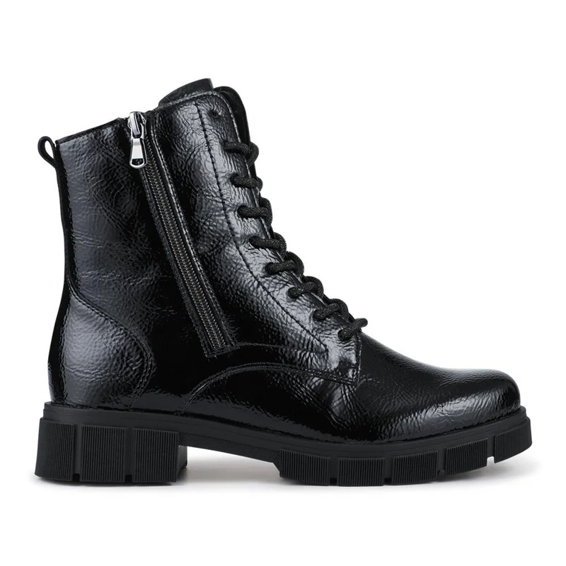 Faux Leather Lace-Up Boots - DRS42510 / 327 732 - Black Patent
