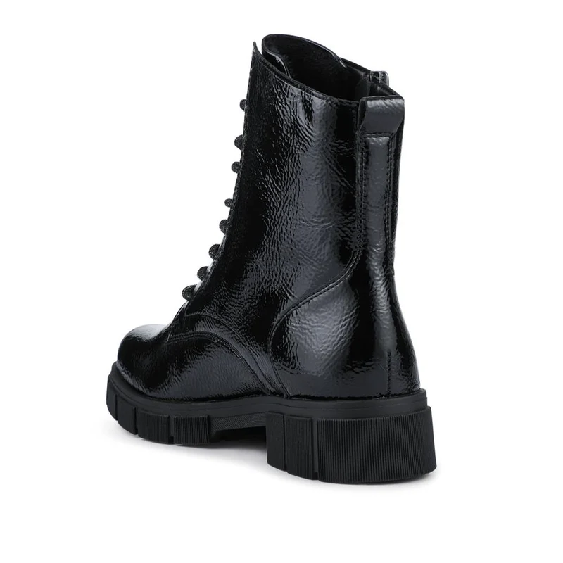 Faux Leather Lace-Up Boots - DRS42510 / 327 732 - Black Patent