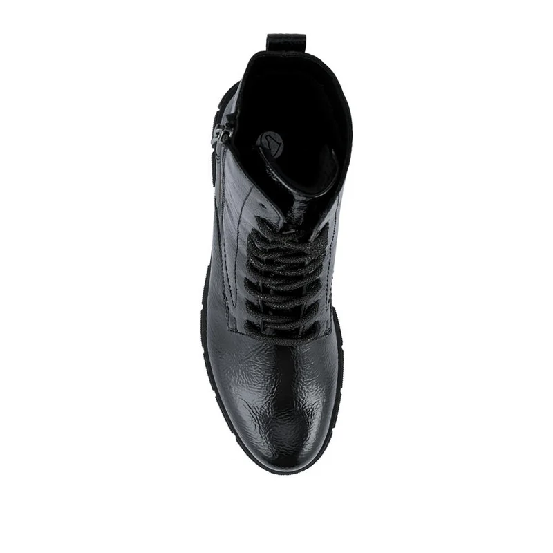 Faux Leather Lace-Up Boots - DRS42510 / 327 732 - Black Patent