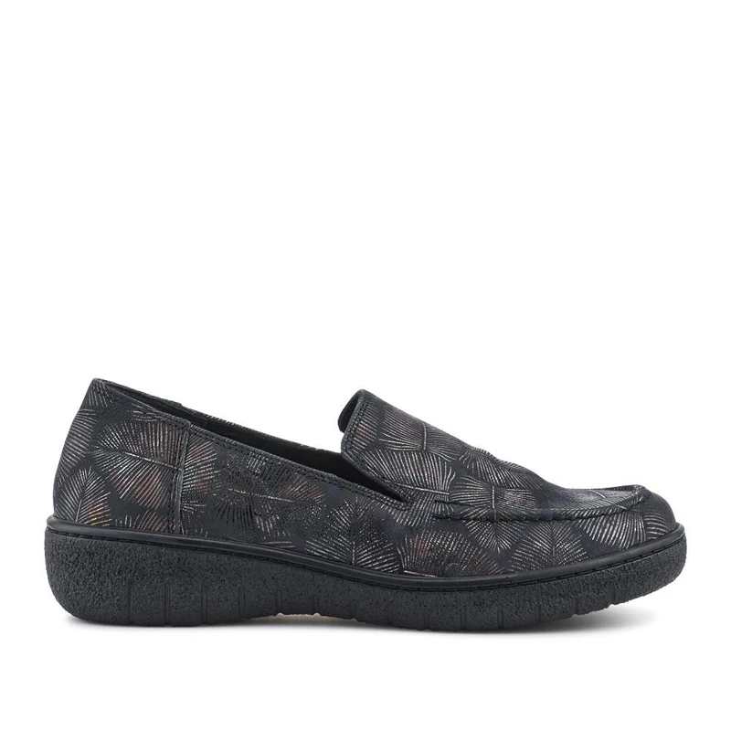 Loretta Smart Leather Loafers - HAK42002 / 327 851 - Black-Metallic Print