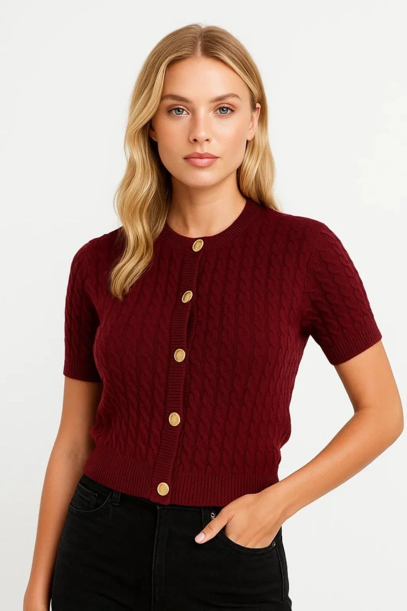 Kurzarm Strickjacke Damen Elegant