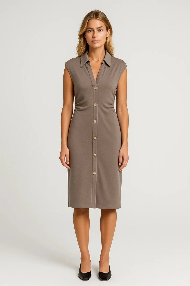 Etuikleid Damen Midi Elegant Ärmellos
