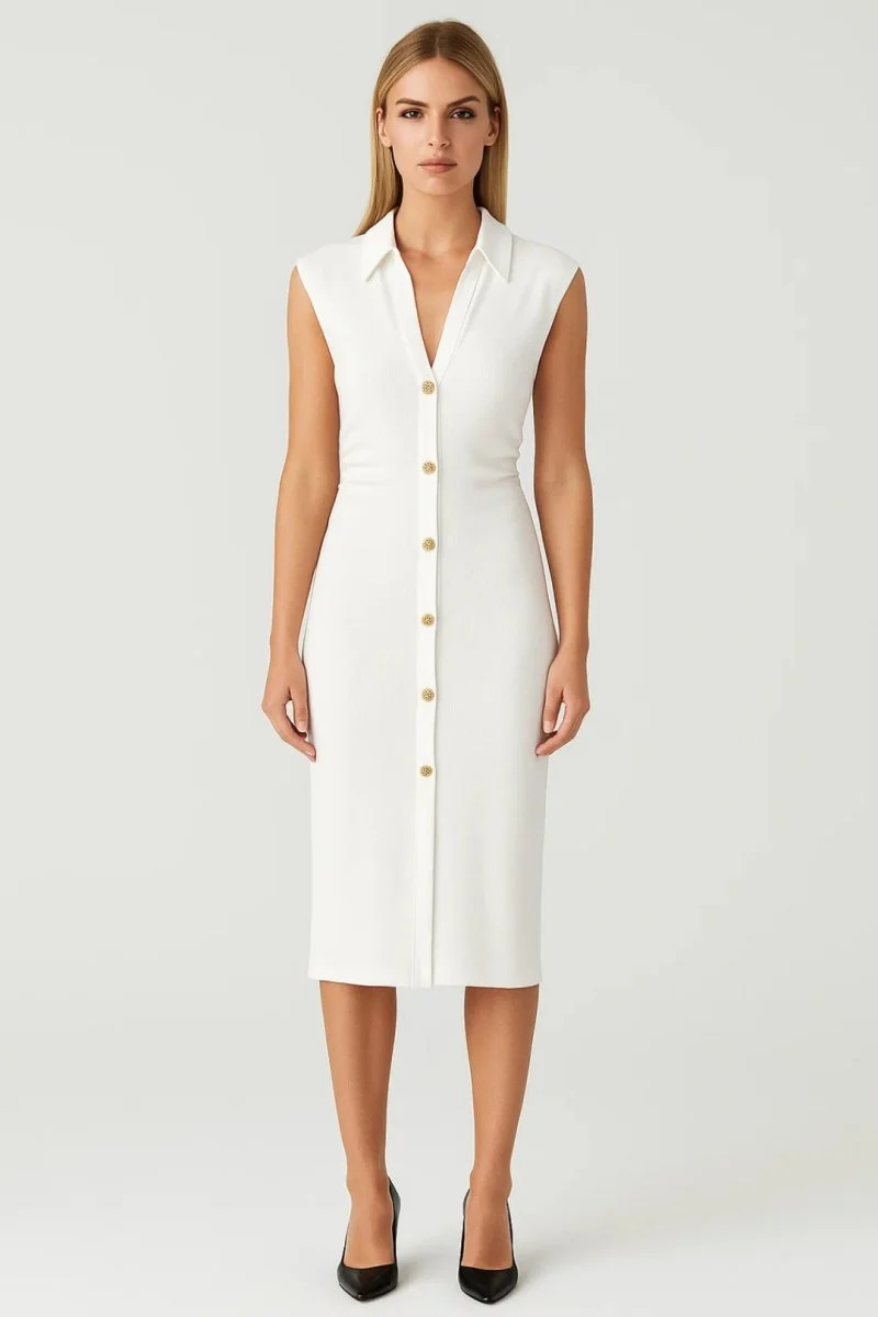 Etuikleid Damen Midi Elegant Ärmellos