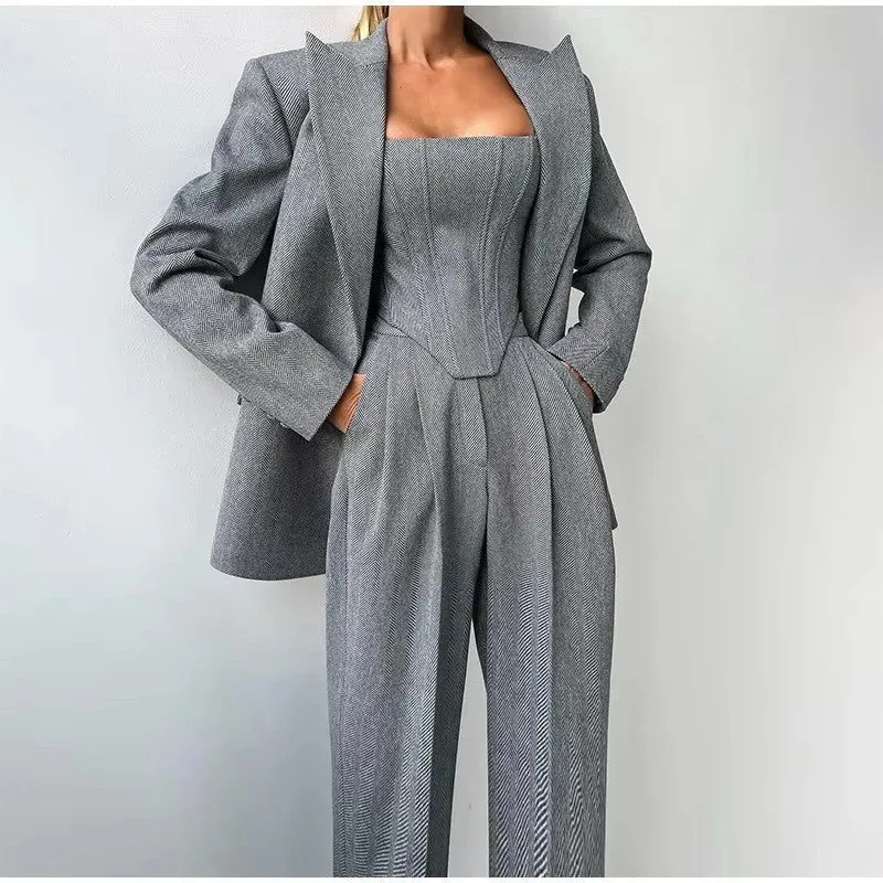 Damen Hosenanzug Set mit Korsett und Blazer